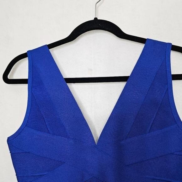 Herve Leger Blue Sleeveless Bodycon Bandage Mini Dress Large - Picture 8 of 11